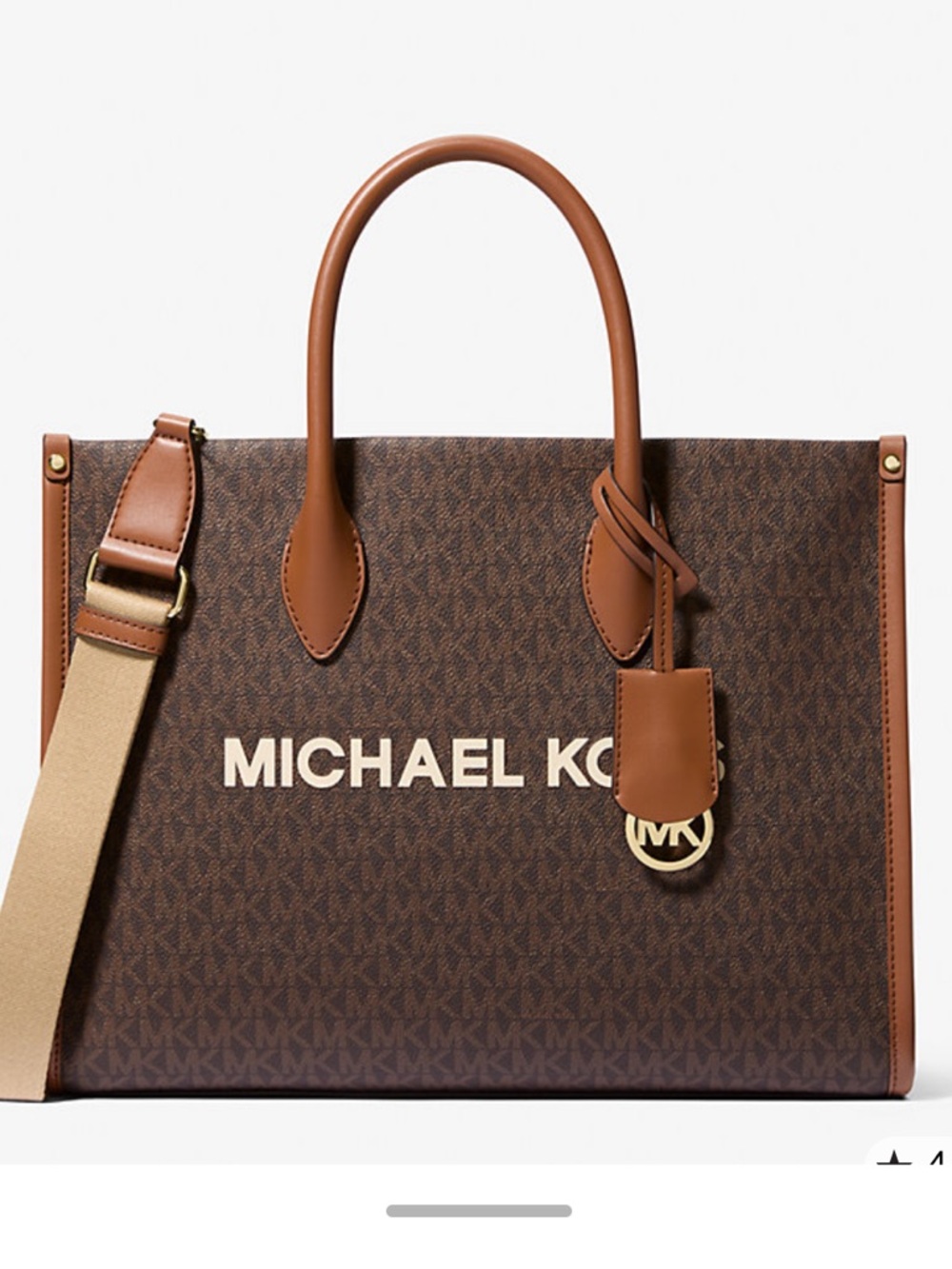 MICHAEL KORS Brown Logo Mirella Tote with Tan Trim
